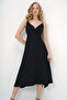 Women's Black Adjustable Strap Double Breasted Neck Woven Dress Alc-X13796 - 5
