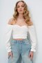 Women's White Kiss Collar Front Gathered Crop Sandy Blouse Alc-X13742 - 5