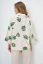 Women's Green Beige Double Cuff Leaf Patterned Woven Shirt Alc-X13785 - 6