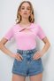Women's Pink Robe Twist Detailed Mercerized Knitted Blouse Alc-X13735 - 3
