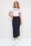 Women's Black Crew Neck Embroidered Crop Blouse and Skirt Set Alc-X13725 - 2