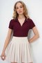 Women's Burgundy Shirt Collar Hidden Zipper Ottoban Blouse Alc-X13712 - 3