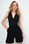 Black Deep V-Neck Sleeveless Ottoban Blouse with Metal Accessories Alc-X13784 - 4