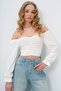 Women's White Kiss Collar Front Gathered Crop Sandy Blouse Alc-X13742 - 4