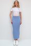 Women's Blue Crew Neck Embroidered Crop Blouse and Skirt Set Alc-X13725 - 3