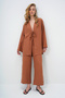 Women's Brown Lace-Up Front Kimono Jacket and Palazzo Pants Set Alc-X12452 - 6