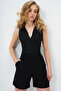 Black Deep V-Neck Sleeveless Ottoban Blouse with Metal Accessories Alc-X13784 - 3