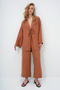 Women's Brown Lace-Up Front Kimono Jacket and Palazzo Pants Set Alc-X12452 - 5