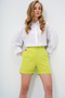 Oil Green Double Pocket Double Leg Hidden Zipper Linen Shorts Alc-X13767 - 5