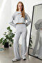 Gri Melanj Wide Leg/İspanyol Paça Yüksek Bel İnterlok Esnek Örme Pantolon TWOAW25PL00006