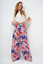Women's Orange Cobalt Blue Elastic Waist Patterned Wide Leg Pants Alc-X13782 - 2