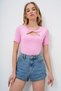 Women's Pink Robe Twist Detailed Mercerized Knitted Blouse Alc-X13735 - 4