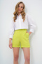 Oil Green Double Pocket Double Leg Hidden Zipper Linen Shorts Alc-X13767 - 2