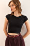 Women's Black Bat Crop Viscose Blouse Blz- 19002855 - 2