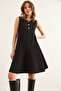Women's Black Buttoned Skirt Detailed Crepe Dress Elb- 19002345 - 5