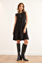 Women's Black Buttoned Skirt Detailed Crepe Dress Elb- 19002345 - 2