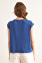 Women's Indigo Silver Stitching Detailed V-Neck Knitted Viscose Blouse Blz-19002659 - 2