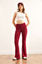 Women's Burgundy Folded Waist Spanish Flared Soft Taty Tyt-19000091 - 3