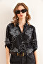 Women's Chain Black Sleeve Fold Linen Shirt Gml- 19000825 - 5
