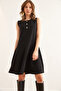 Women's Black Buttoned Skirt Detailed Crepe Dress Elb- 19002345