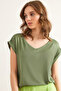 Women's Green Silver Stitching Detailed V-Neck Knitted Viscose Blouse Blz-19002659