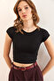 Women's Black Bat Crop Viscose Blouse Blz- 19002855