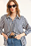 Women's Navy Blue Pocket Striped Bofriend Modal Textured Shirt Gml- 19001296 - 5