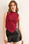 Women's Burgundy Side Drape Detailed Asymmetrical Blouse Blz- 19002856 - 3
