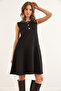 Women's Black Buttoned Skirt Detailed Crepe Dress Elb- 19002345 - 3