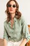 Women's Ivy Green Sleeve Fold Linen Shirt Gml- 19000825
