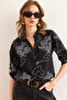 Women's Chain Black Sleeve Fold Linen Shirt Gml- 19000825 - 4