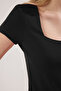 Siyah Kare Yaka Fitted/Vücuda Oturan Örme Bluz TWOSS25BZ00378 - 3