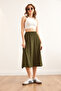 Women's Khaki Elastic Waist Flowy Twist Skirt Etk- 19000258 - 4