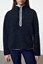 Navy Blue Plush Knitted Sports Sweatshirt Thmaw23Sw00021 - 3