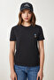 Women's Black Teddy Bear Embroidered Cotton Knitted T-Shirt Cr00455 - 3