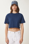 Women's Navy Blue Cotton Crop Knitted T-Shirt Cr00443 - 4