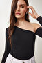 Women's Anthracite Black Open Shoulder Ribbed 2-Piece Knitted Blouse Tg00013 - 3