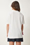 Women's Ecru Printed Cotton Oversize Knitted T-Shirt Cr00446 - 5