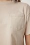 Women's Cream Cotton Crop Knitted T-Shirt Cr00443 - 4