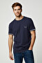 Lacivert Oversize/Geniş Kesim Nakışlı Triko Bant Detaylı Dokulu T-Shirt TMNSS25TS00019 - 2