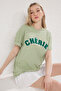 Mint %100 Pamuk Oversize/Geniş Kesim Slogan Nakışlı Örme T-Shirt TWOSS25TS00161 - 3