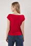 Kırmızı Kayık Yaka Fitted/Vücuda Oturan Pamuklu Esnek Örme Bluz TWOSS25BZ00285 - 4