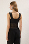 Black V-Neck Frilly Tulle Knitted Stylish Blouse Tprss25Bz00039 - 5