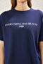 Lacivert %100 Pamuk Slogan Baskılı Relaxed/Geniş Rahat Kesim Örme T-Shirt TWOSS19GH0034 - 3