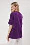 Mor %100 Pamuk Oversize/Geniş Kalıp Galaksi Baskılı   Örme T-Shirt TWOSS25TS00146 - 4