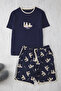 Unisex Lacivert Kedi Baskılı Çift/Couple %100 Pamuk Örme Erkek Pijama Takımı TMNSS25PT00052 - 2