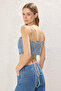 Mavi Taşlı Bağlamalı Crop Denim Bluz TWOSS25BZ00367 - 2