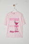 Açık Pembe %100 Kalın Pamuklu Kokteyl Baskılı Oversize/Geniş Kesim Örme T-Shirt TWOSS25TS00163 - 5
