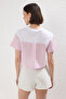 Pembe Kalın Pamuklu Relaxed/Rahat Kalıp Crop Dokuma Garnili Örme T-Shirt TWOSS25TS00054 - 4