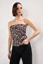 Çok Renkli Leopar Desenli Straplez Fitted Drapeli Dokuma Dokuma Bluz TWOSS24BZ00348